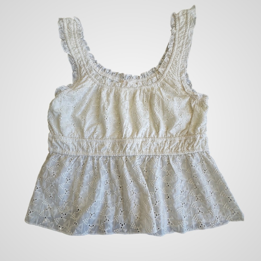 Urban Romantics Off White Eyelet Peplum Tank Top